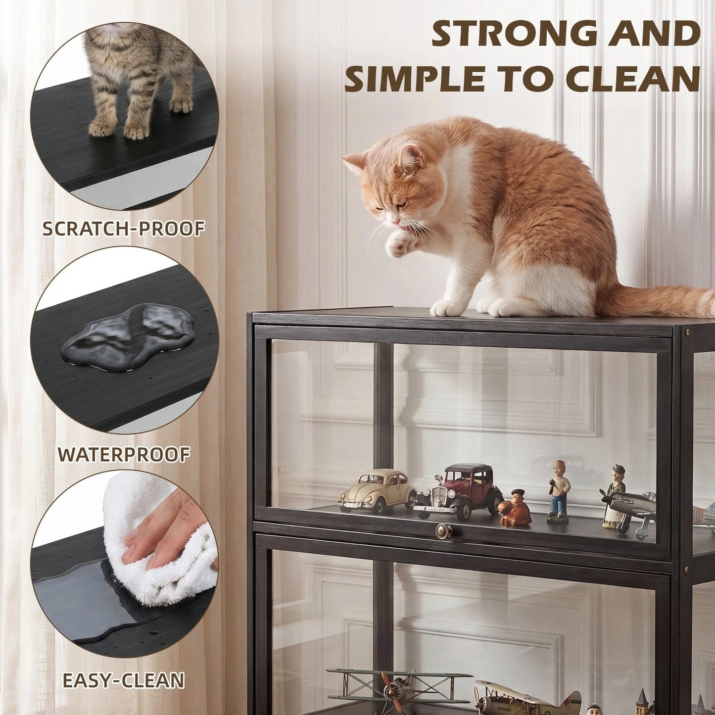 Display Cabinet Storage Shelves Clear Bookcase Wine Wood Rack Stand 3/4/5 Tier
