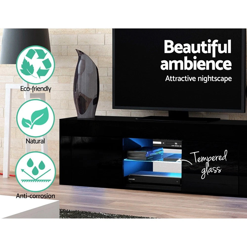 Artiss Entertainment Unit TV Cabinet LED RGB 130cm Storage Drawers Black Angus
