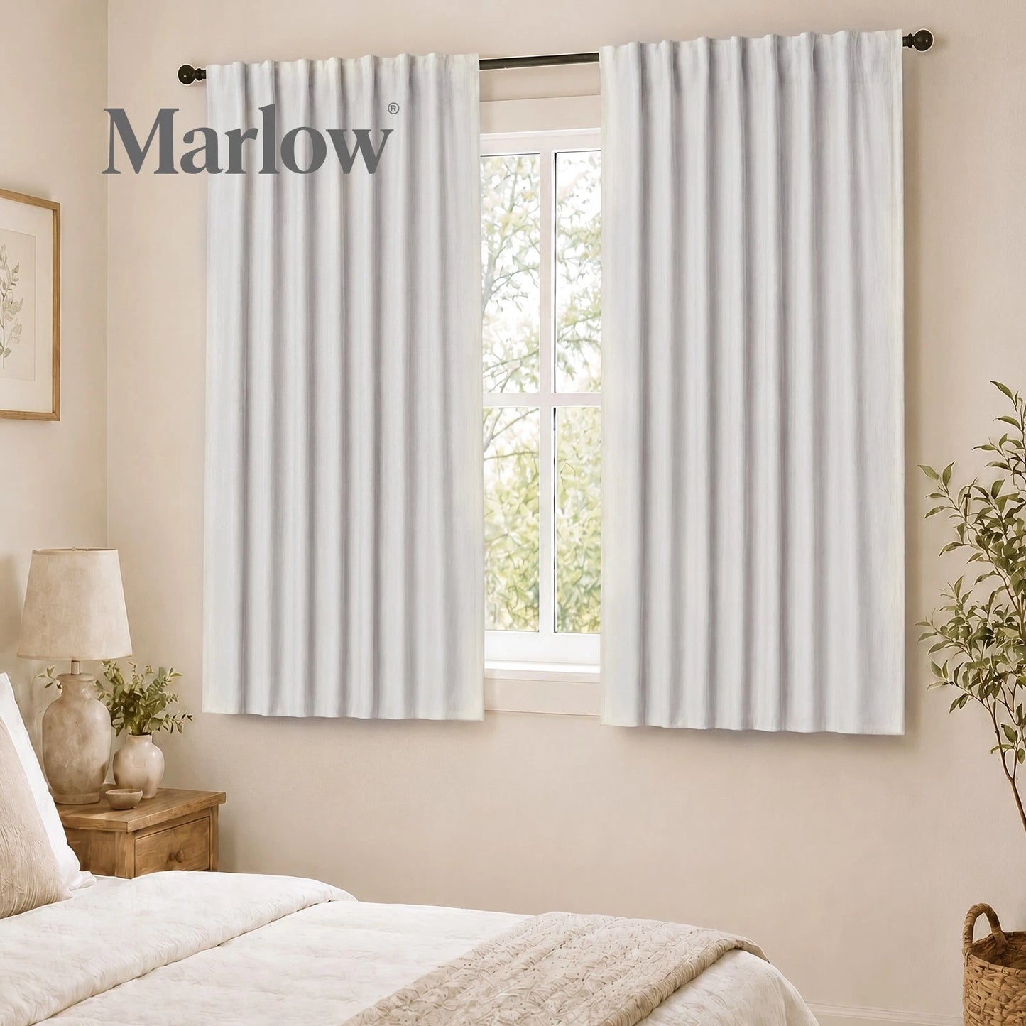 Marlow 2 Panels Blackout Curtains Thermal Linen Look Curtain Draperies Window