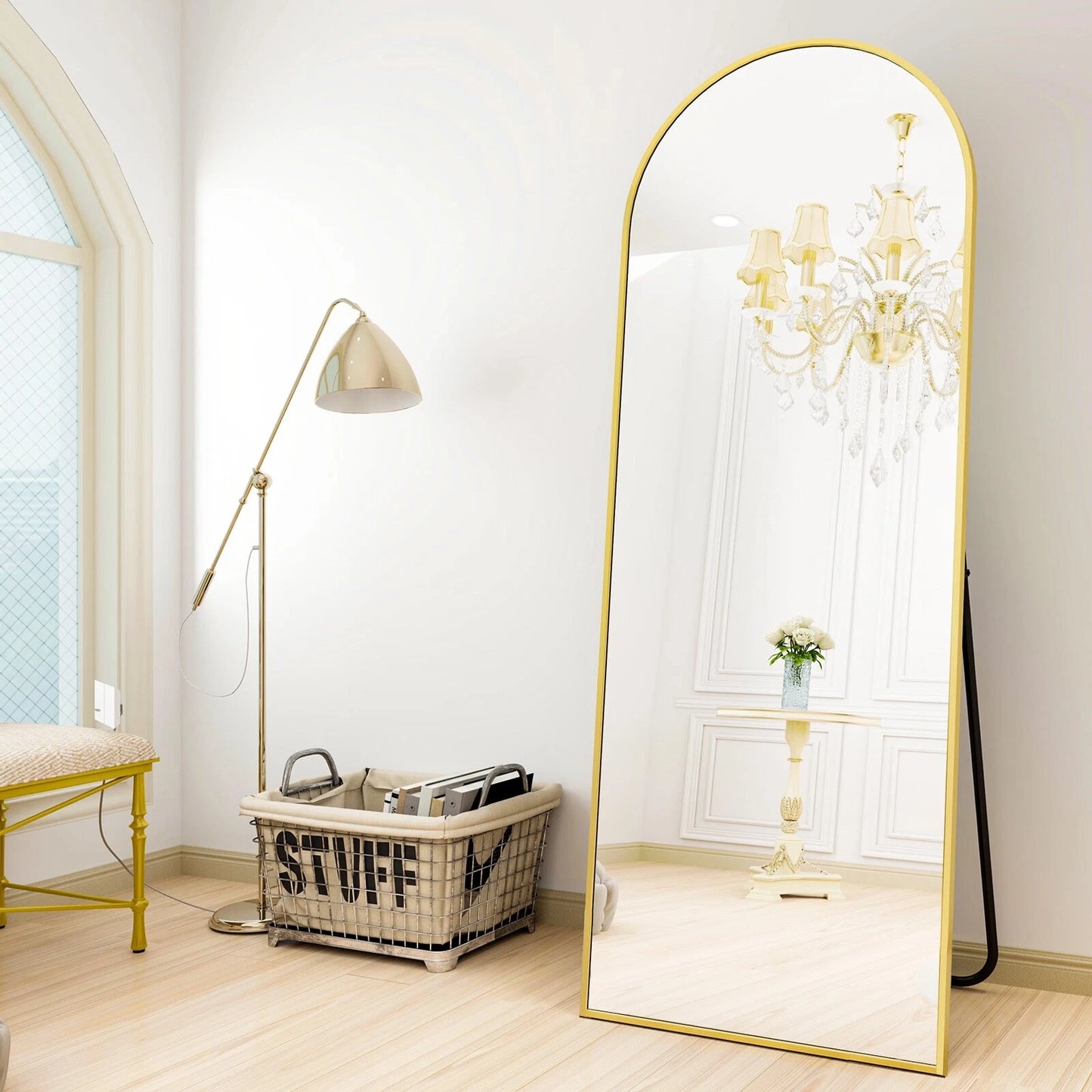 Full Size 40cm x 150cm Arched Rose Gold Mirror Aluminium Floor Wall Makeup