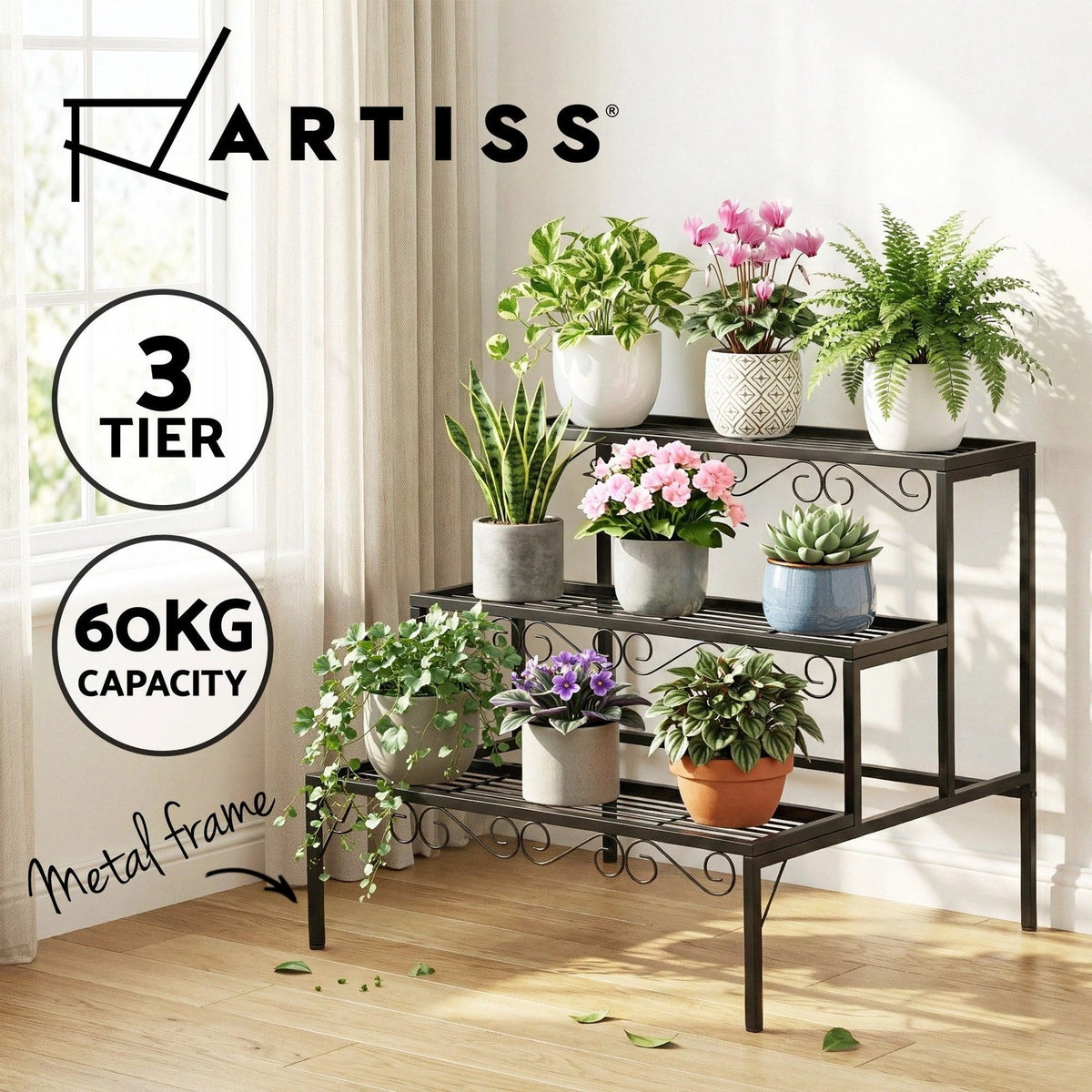 Artiss Plant Stand 3 Tier Metal Corner Plant Shelf Multiple Flower Holder Rack
