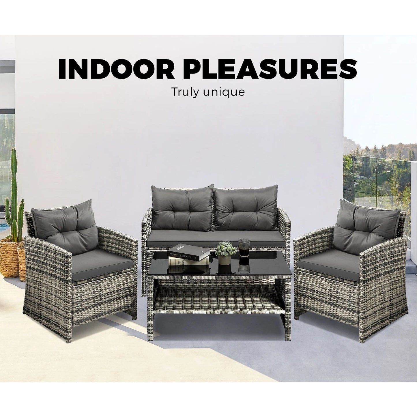 Livsip Outdoor Lounge Set Patio Furniture Dining Chairs Wicker Table  4 Piece