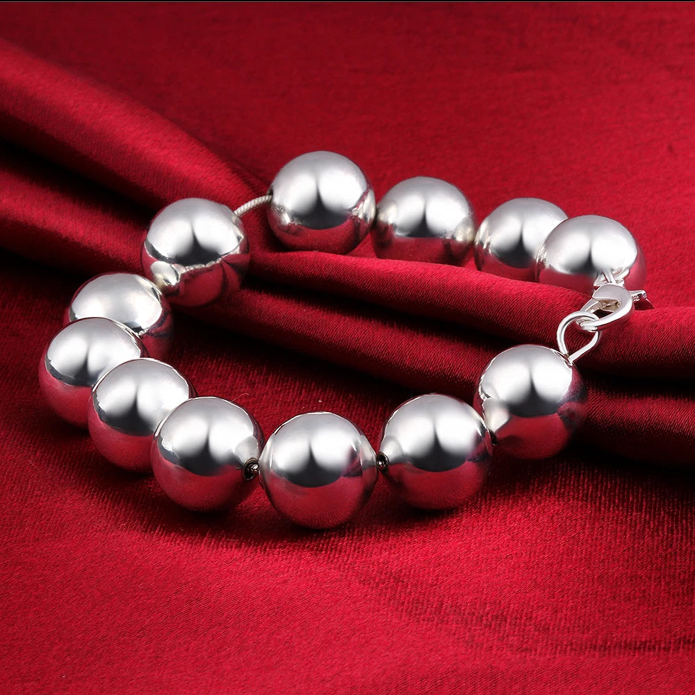 Women Man 925 Sterling Silver Filled 14mm Big Ball Chain Bead Bracelet Jewelry