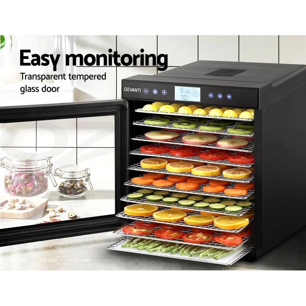 Devanti 10 Trays Food Dehydrator Stainless Steel Fruit Dehydrators Jerky Dryer