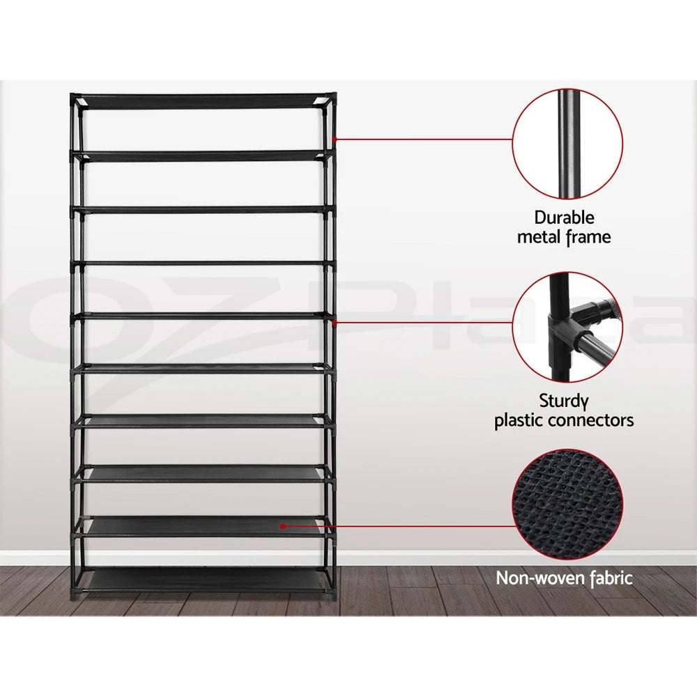 Artiss Shoe Rack Storage Cabinet Stackable Shelves Stand 10 Tiers Black