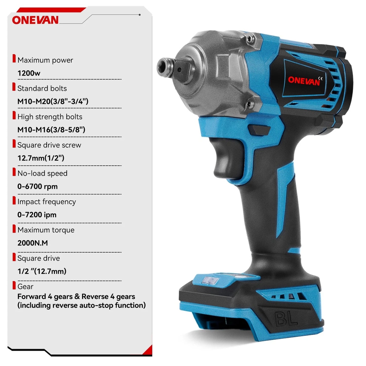 2000NM Cordless Impact Wrench Electric Brushless Rattle Gun w/2 Battery+Case Set