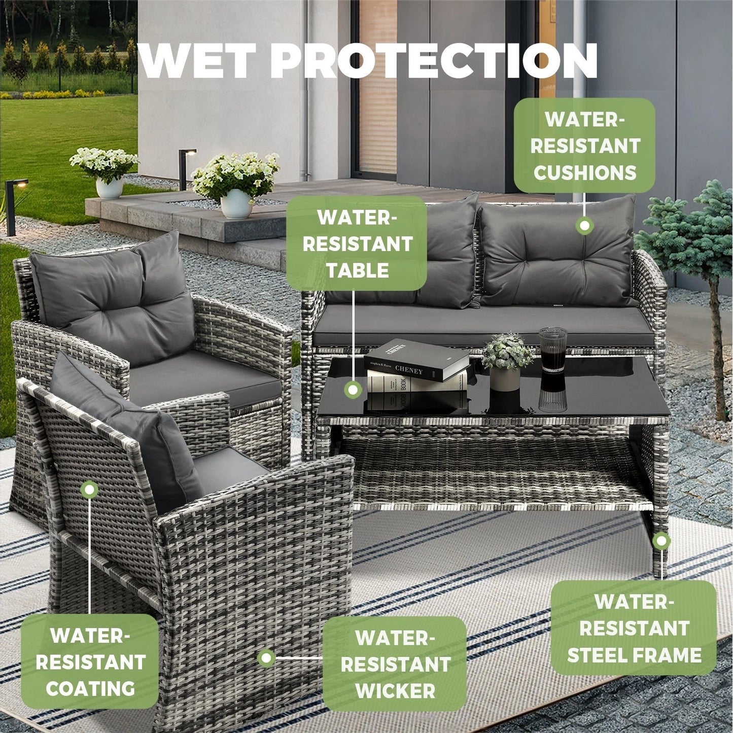 Livsip Outdoor Lounge Set Patio Furniture Dining Chairs Wicker Table  4 Piece