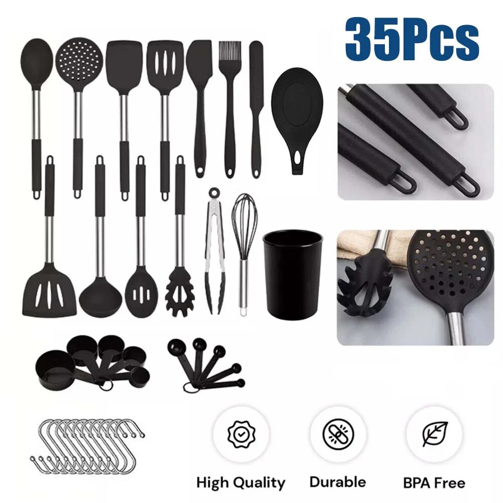 Kitchen Cooking Utensil Set Silicone Non-Stick Stainless Steel Cookware 35Pcs