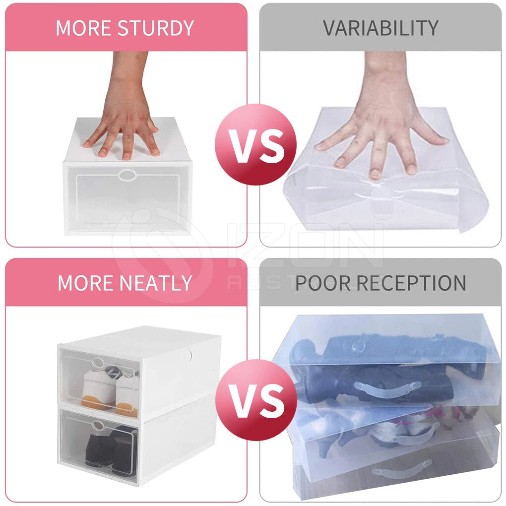 12Pcs Shoe Box Storage Case Clear Boxes Foldable Stackable Transparent Organizer