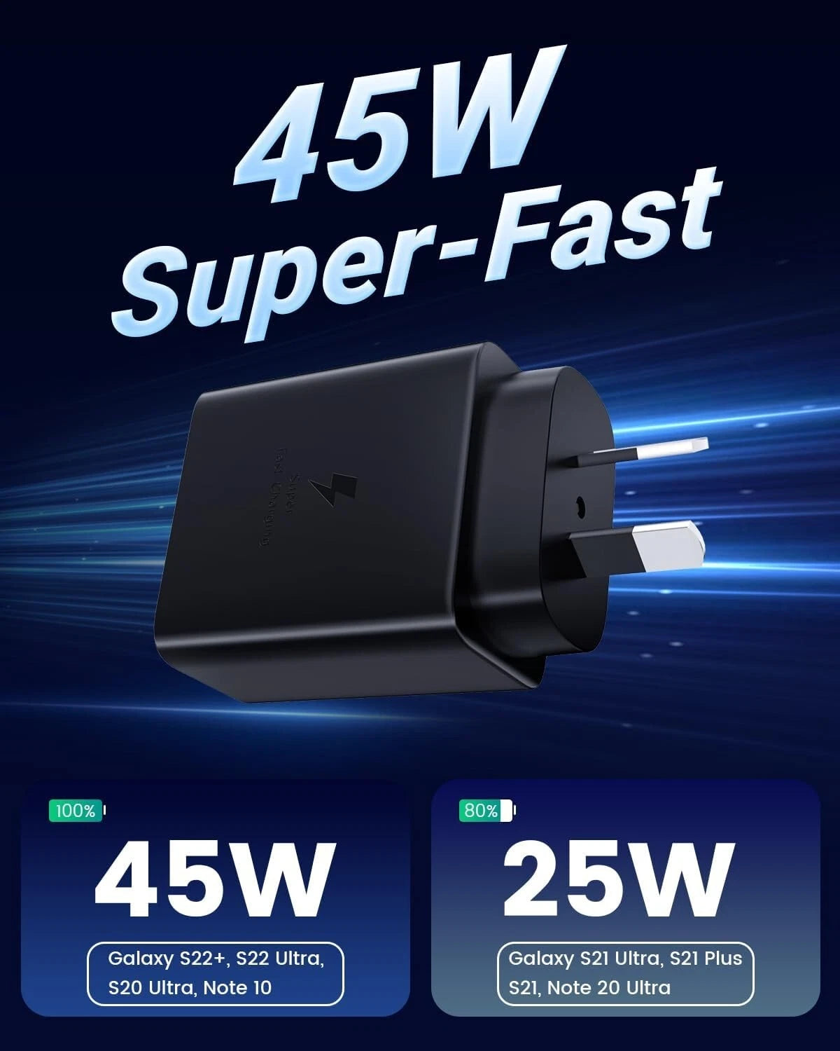 45W Super Fast Wall Charger w/Type-C Cable For Samsung Galaxy S21 22 S23 Ultra