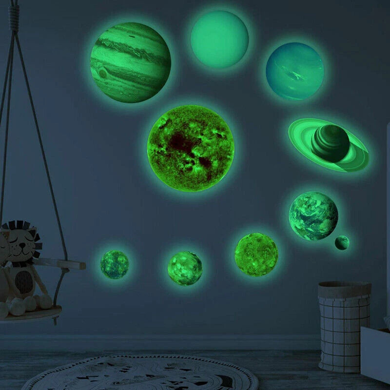 Glow In The Dark Solar System Wall Sticker 10 Planet Decal Kids Room Decor stars