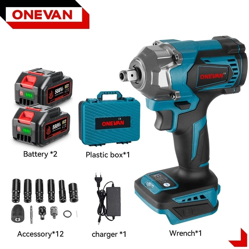 2000NM Cordless Impact Wrench Electric Brushless Rattle Gun w/2 Battery+Case Set