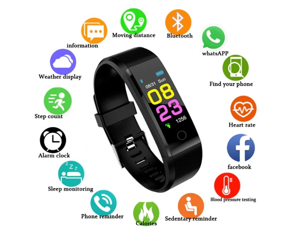 Bluetooth Fitness Tracker Smart Watch Heart Rate Monitor Step Counter Waterproof
