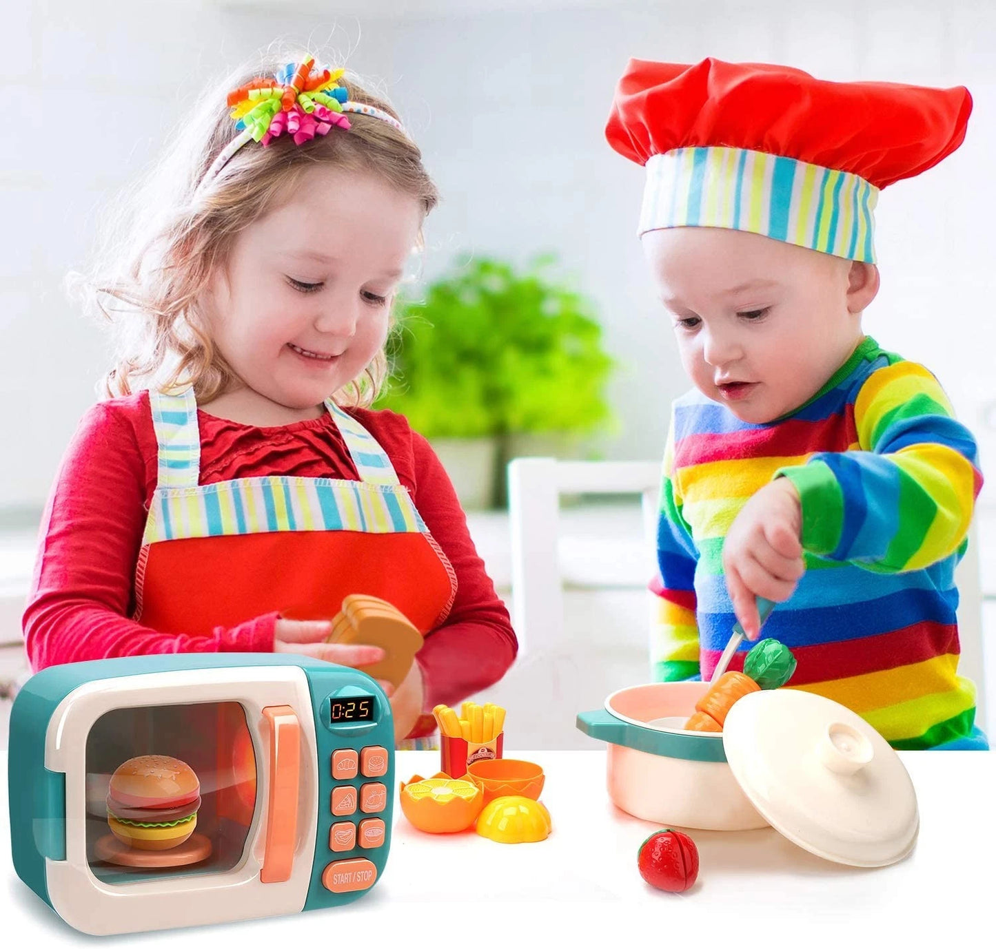 Cute Stone Microwave Toys Kitchen Play Set Kids Pretend Electronic Oven Cookware