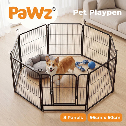 Pawz Dog Playpen 8-Panel Metal Dog Pen Tool-Free Foldable Puppy Crate Black