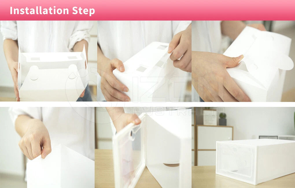 12Pcs Shoe Box Storage Case Clear Boxes Foldable Stackable Transparent Organizer