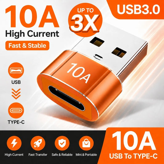 USB Type A Male to USB C Type C Female Charging Port Adapter Fast Converter 10A