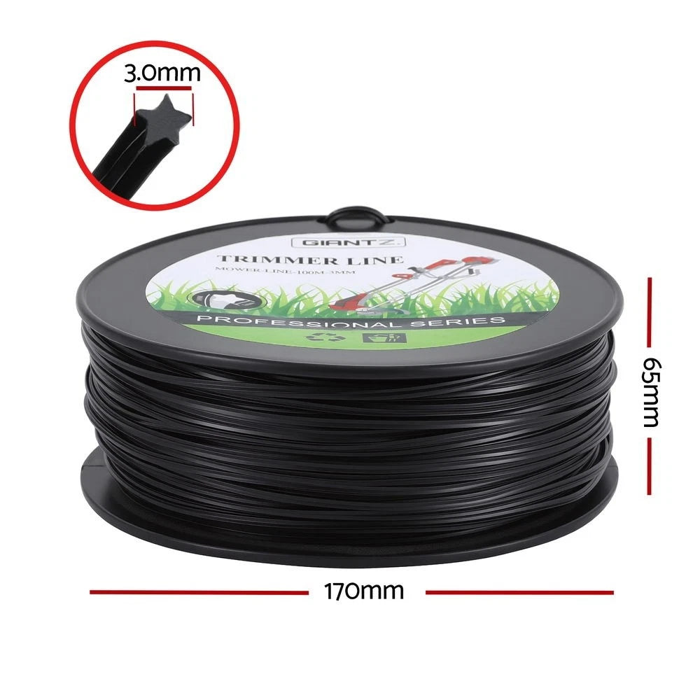 Giantz 100M Whipper Snipper Trimmer Line 3.0mm Star PA6 Nylon String Cord Black