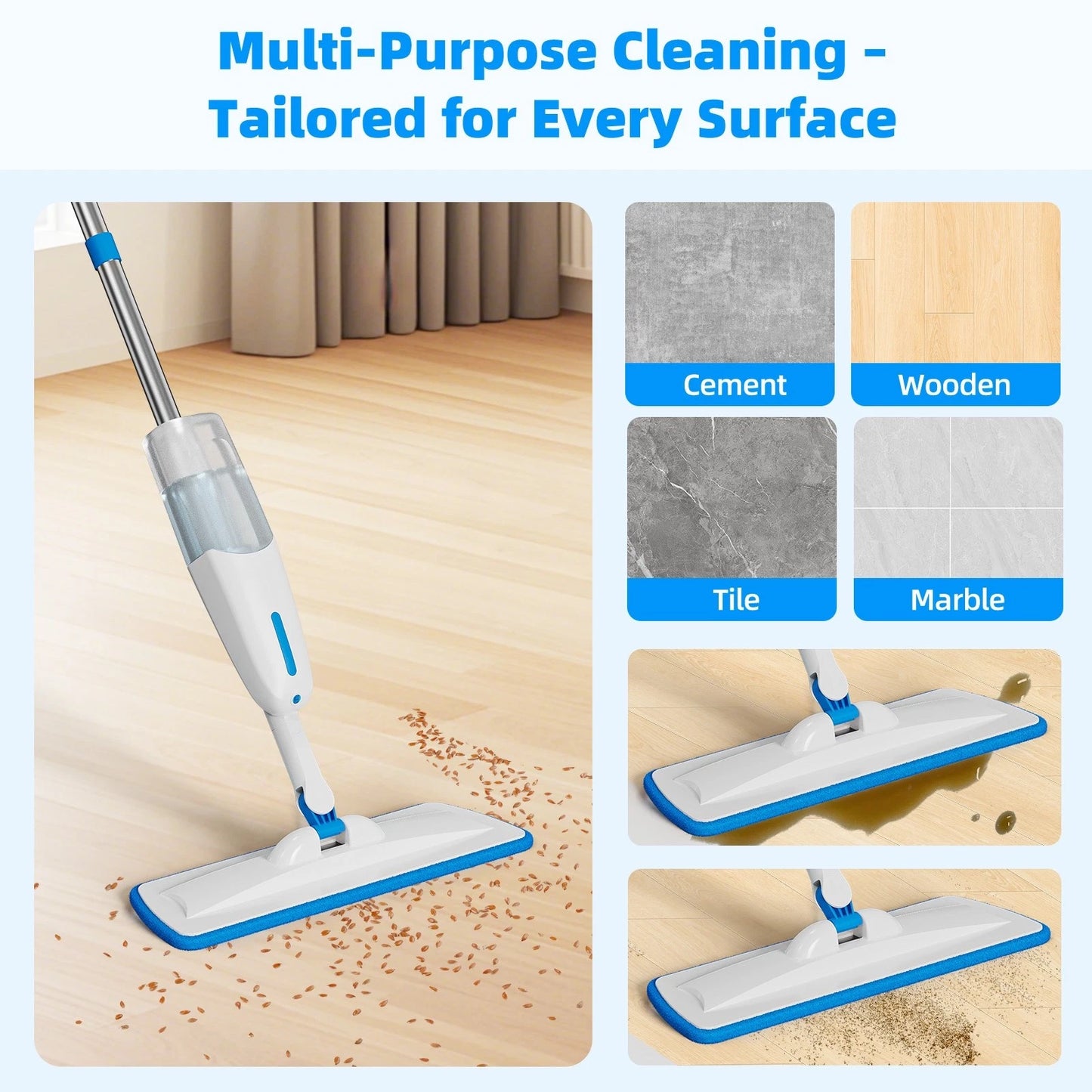 Enigma S1 Spray Mop with 3 Pads & 30ml solution Wet Dry Microfiber Floor Cleaner