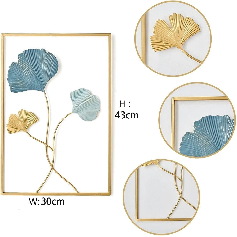 Large Metal Wall Art Ginkgo Leaf Framed Hanging Home Decor Flower Sculpture