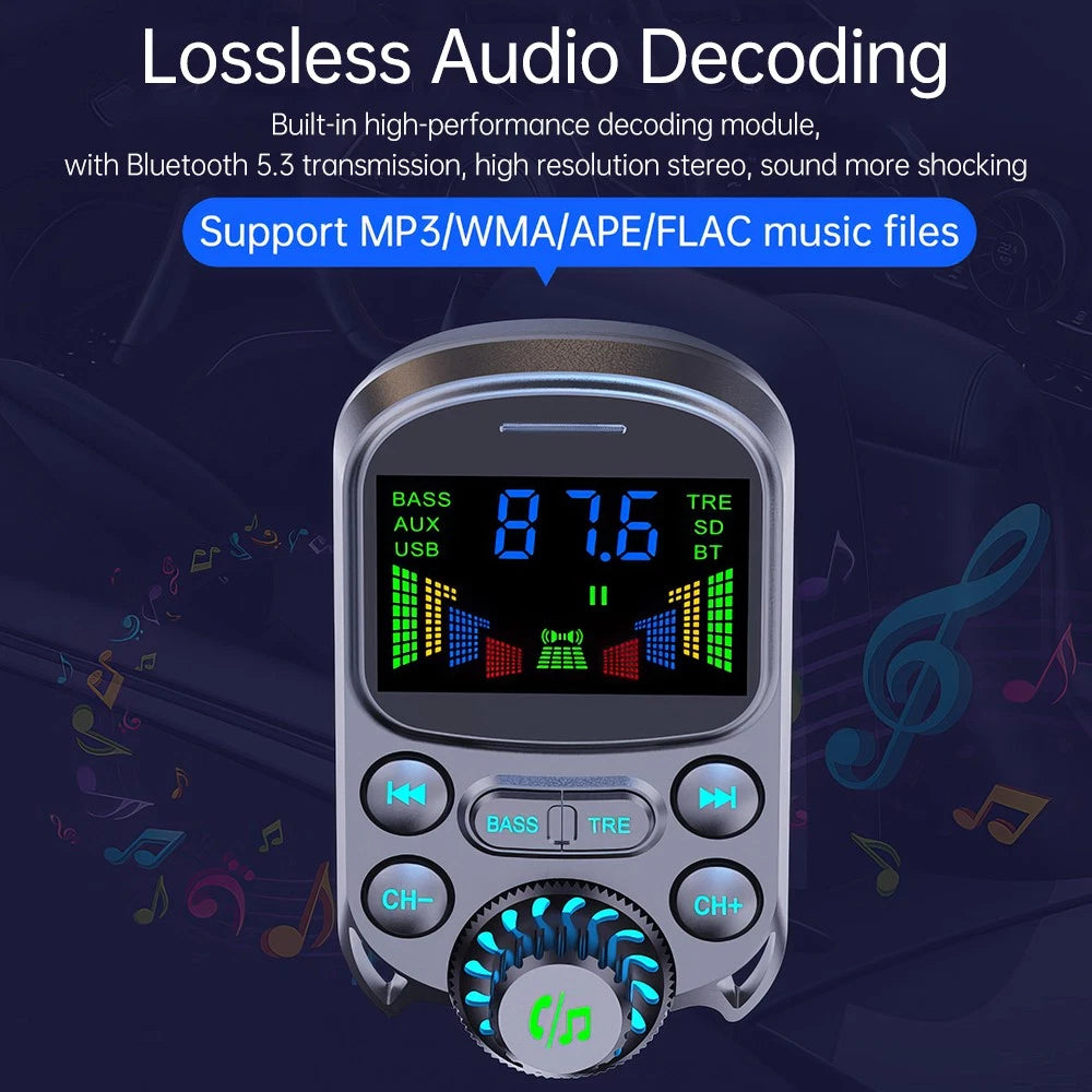 Bluetooth 5.3 Radio Car Kit Wireless FM Transmitter with USB Charger MP3 Player