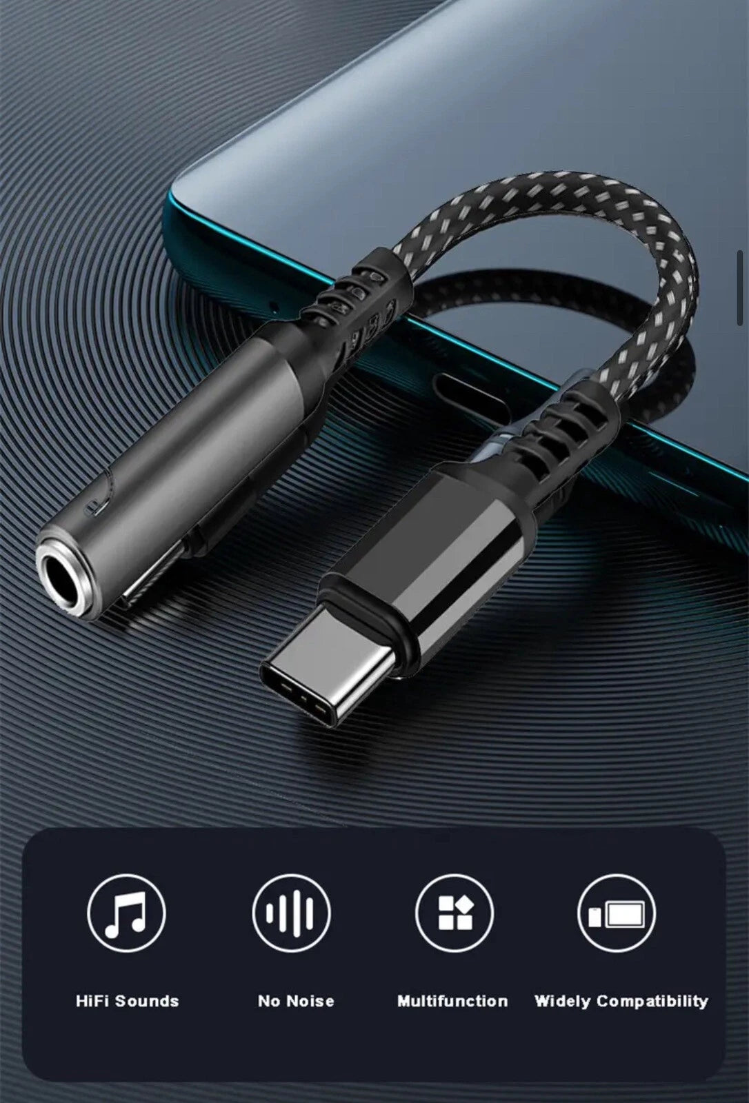 USB Type C TO 3.5mm Female Headphone Jack Adapter AUX Stereo Speaker Audio Cable