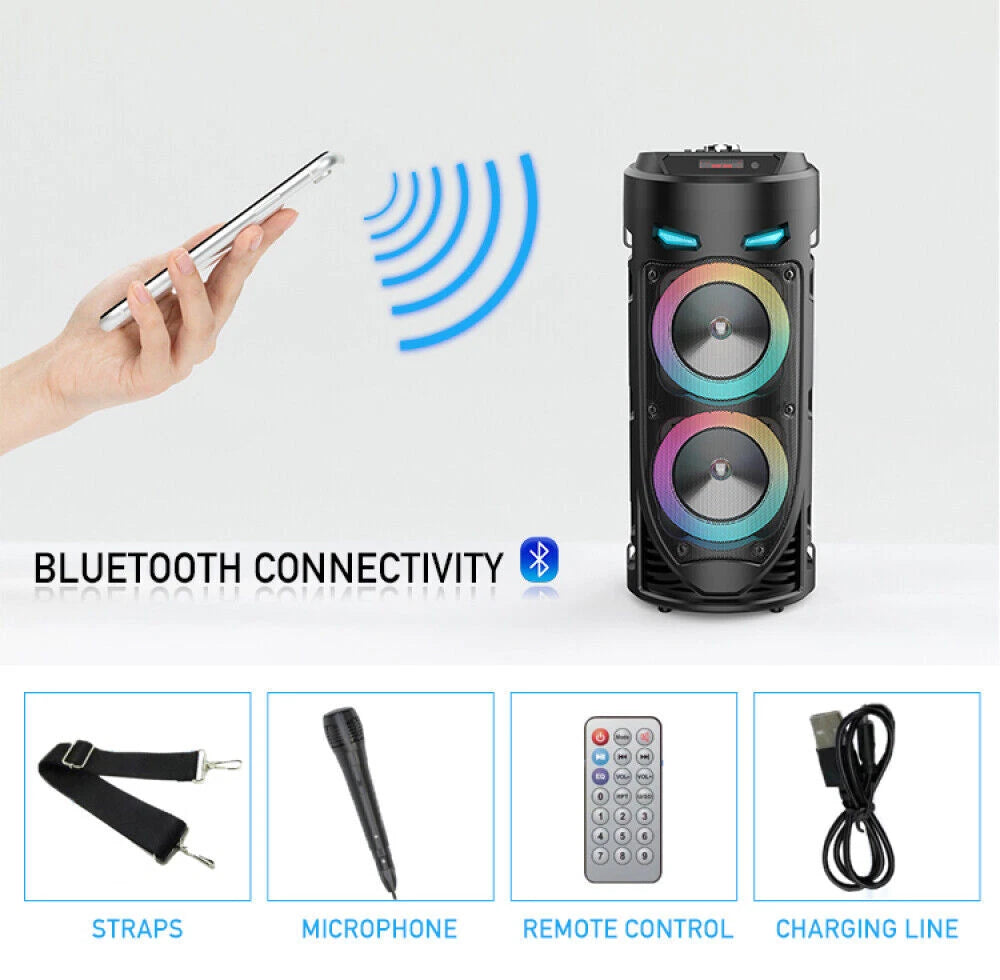 3000W Portable Bluetooth Party Speaker Sub Woofer Heavy Bass Sound System & MIC