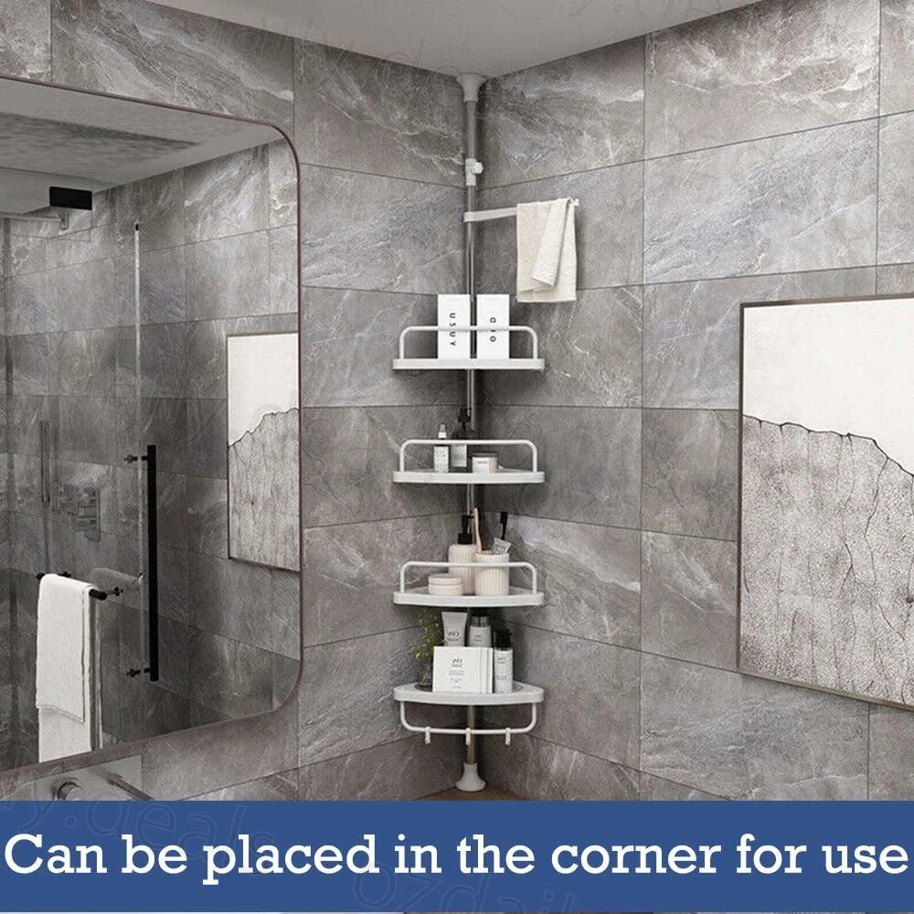 4-Tier Telescopic Shower Corner Shelf Caddy Hold Bathroom Organiser Storage Rack