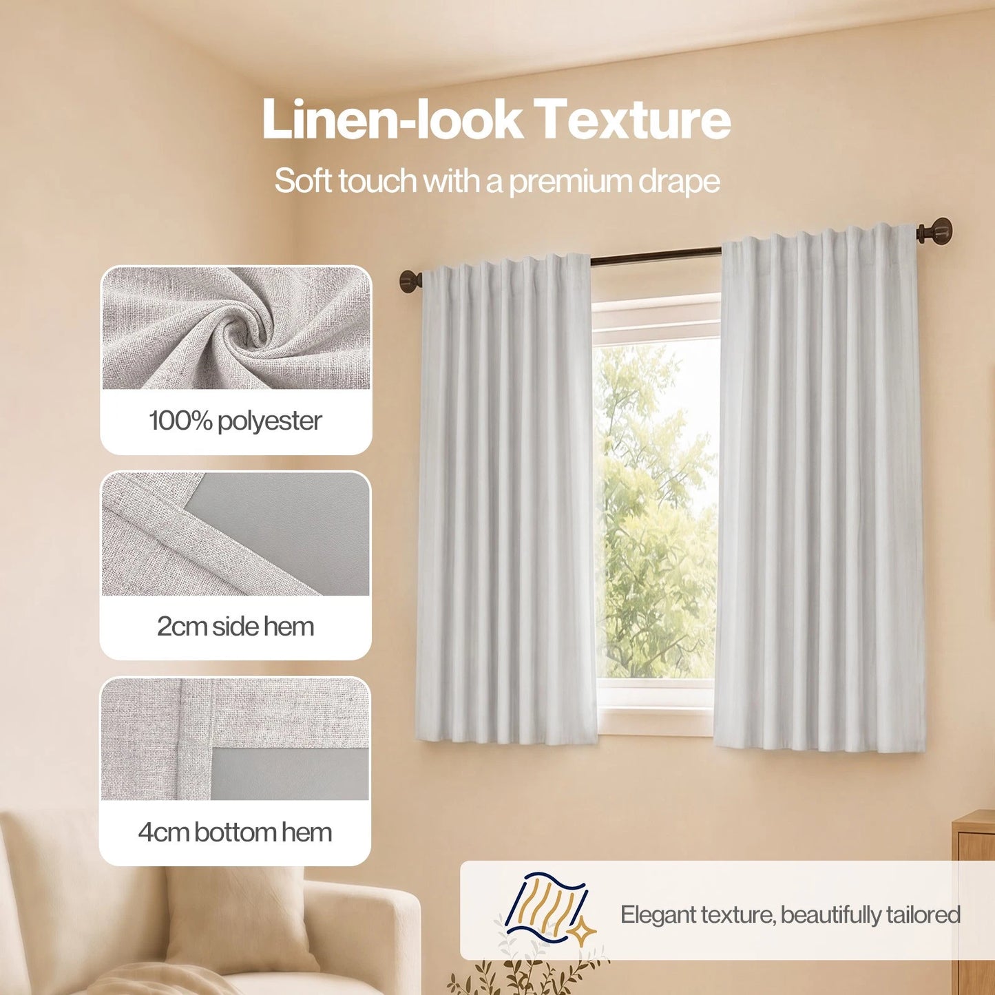 Marlow 2 Panels Blackout Curtains Thermal Linen Look Curtain Draperies Window