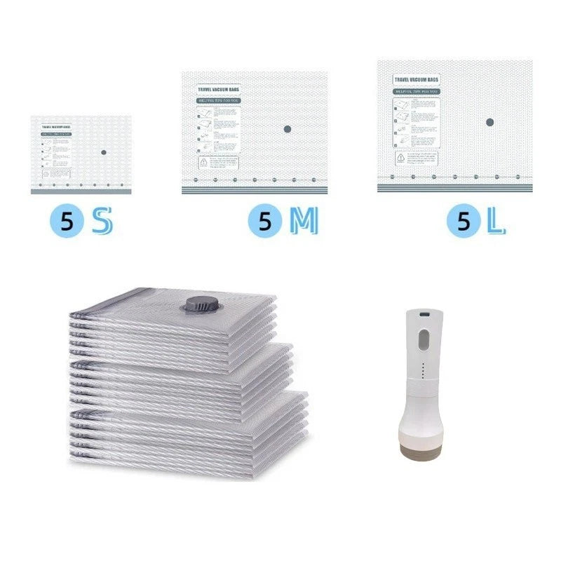 6-15PCS Travel Vacuum Storage Bags with Rechargeable Electric Pump Compression