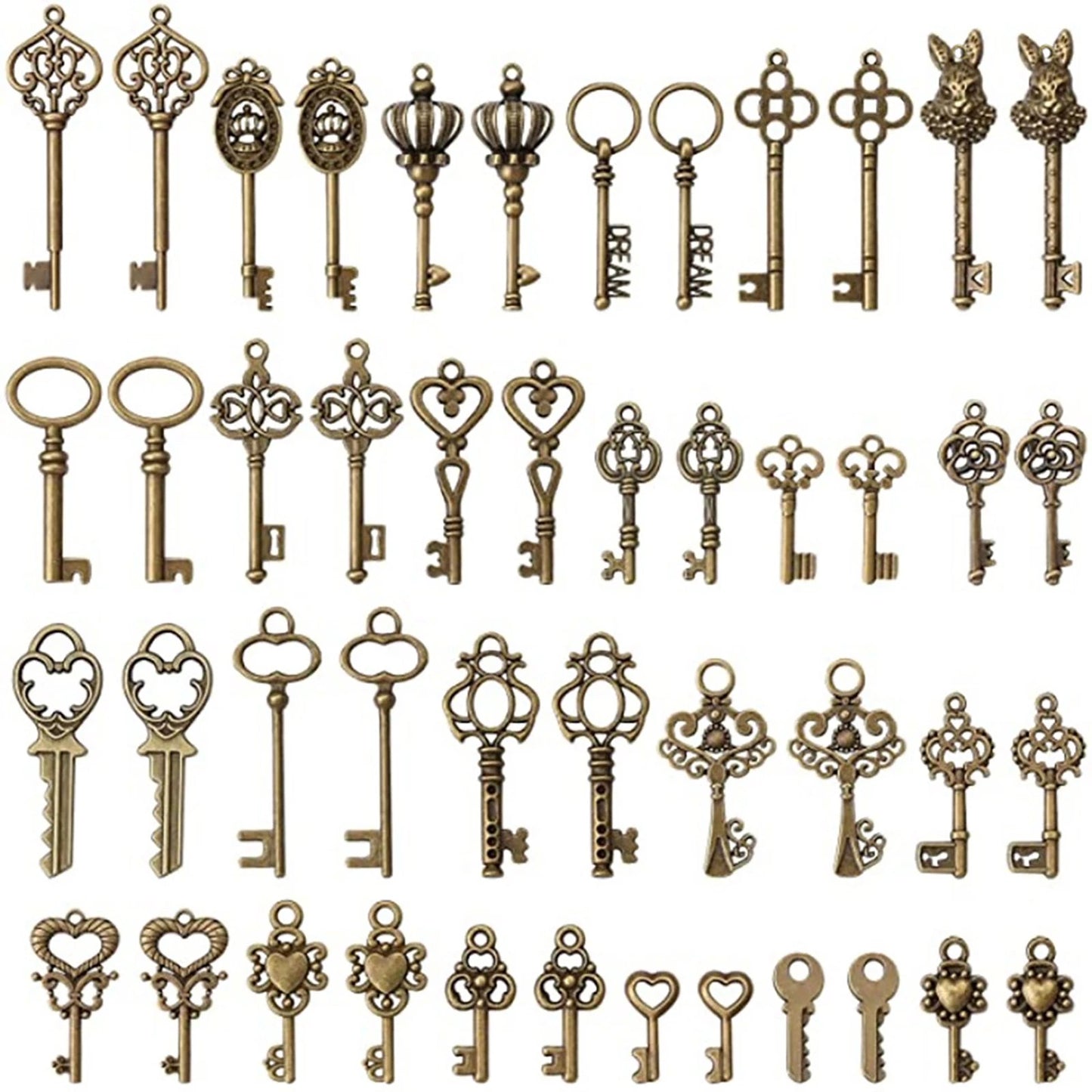46x Old Vintage Antique Skeleton Keys Lot Large Small Necklace Pendant Bronze