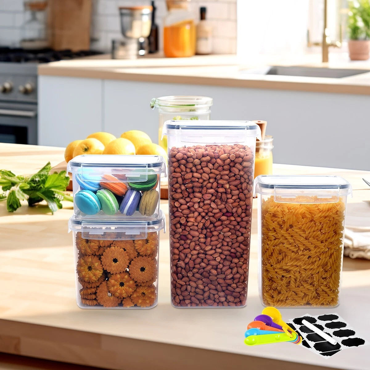 16/30/42 Pcs Airtight Food Storage Containers Kitchen Dry Food Pantry Organizer