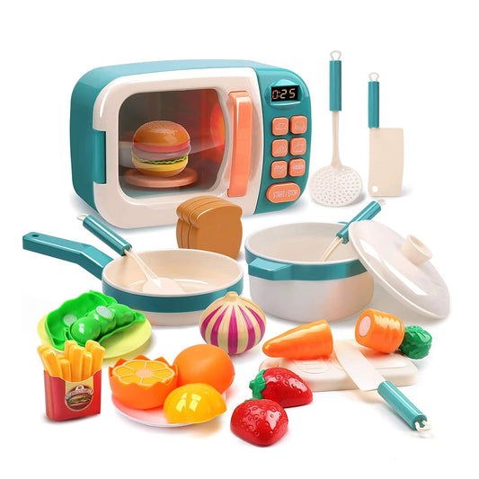 Cute Stone Microwave Toys Kitchen Play Set Kids Pretend Electronic Oven Cookware