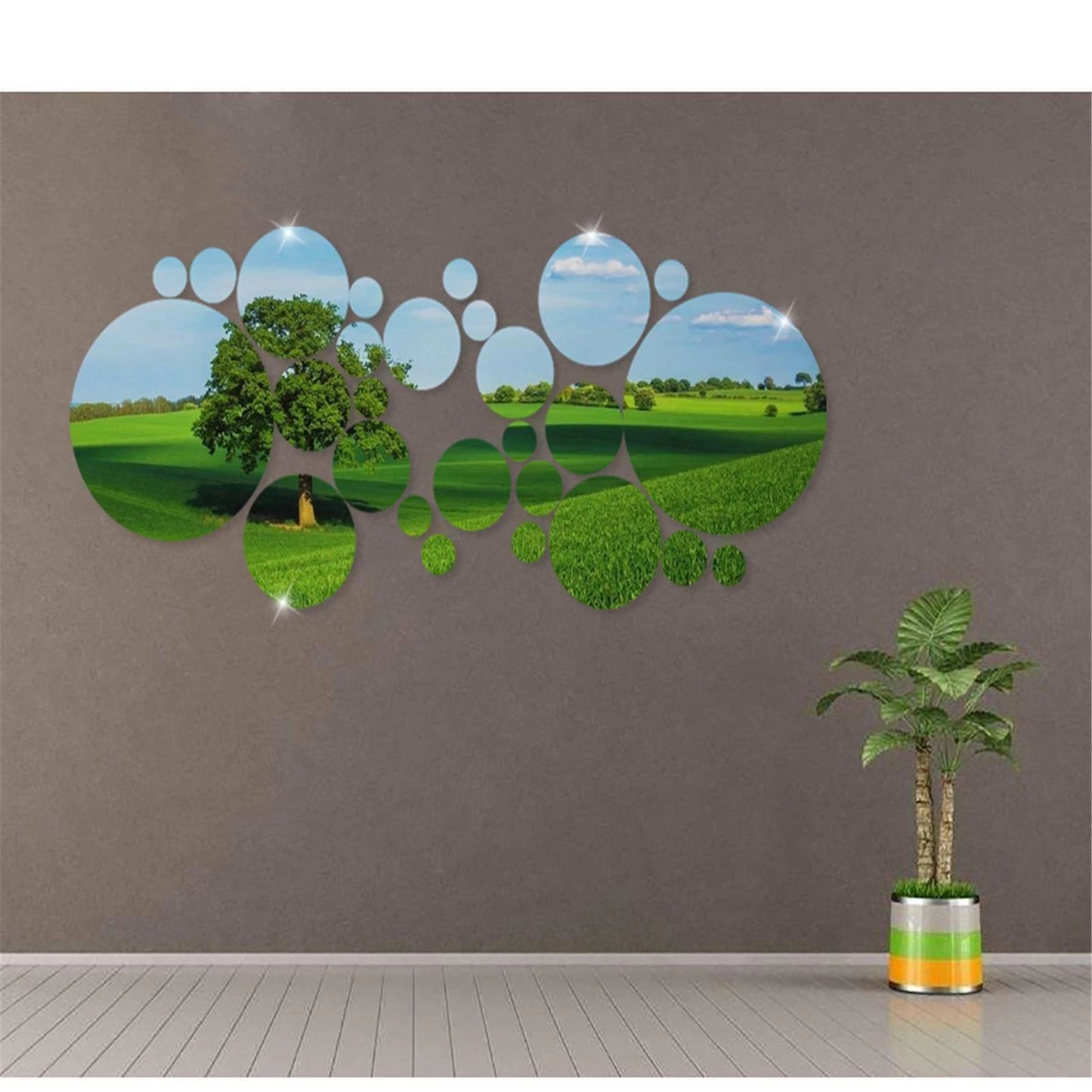 Circle Mirror Tiles Wall Stickers Art Decal Bedroom Silver DIY Home Art Decor