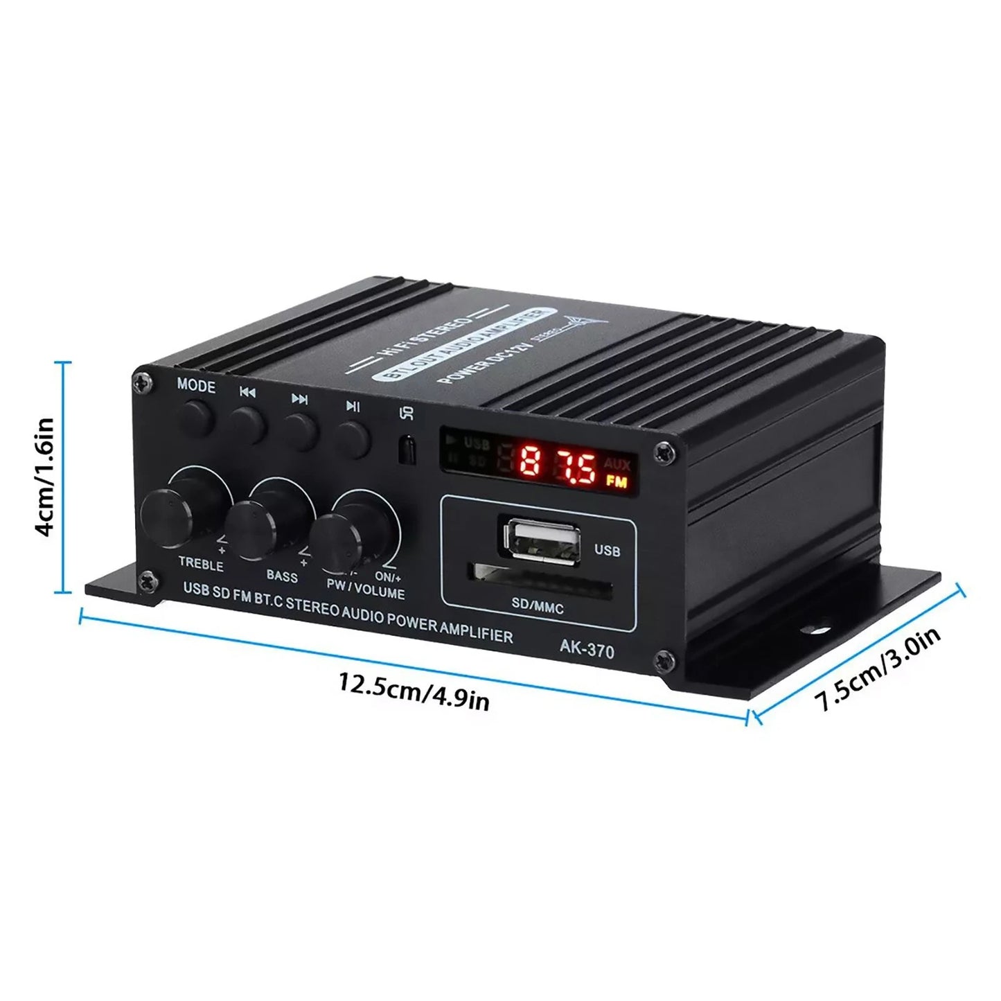12V HiFi Bluetooth Power Amplifier Mini Stereo Audio FM Car Home AMP Remote 400W