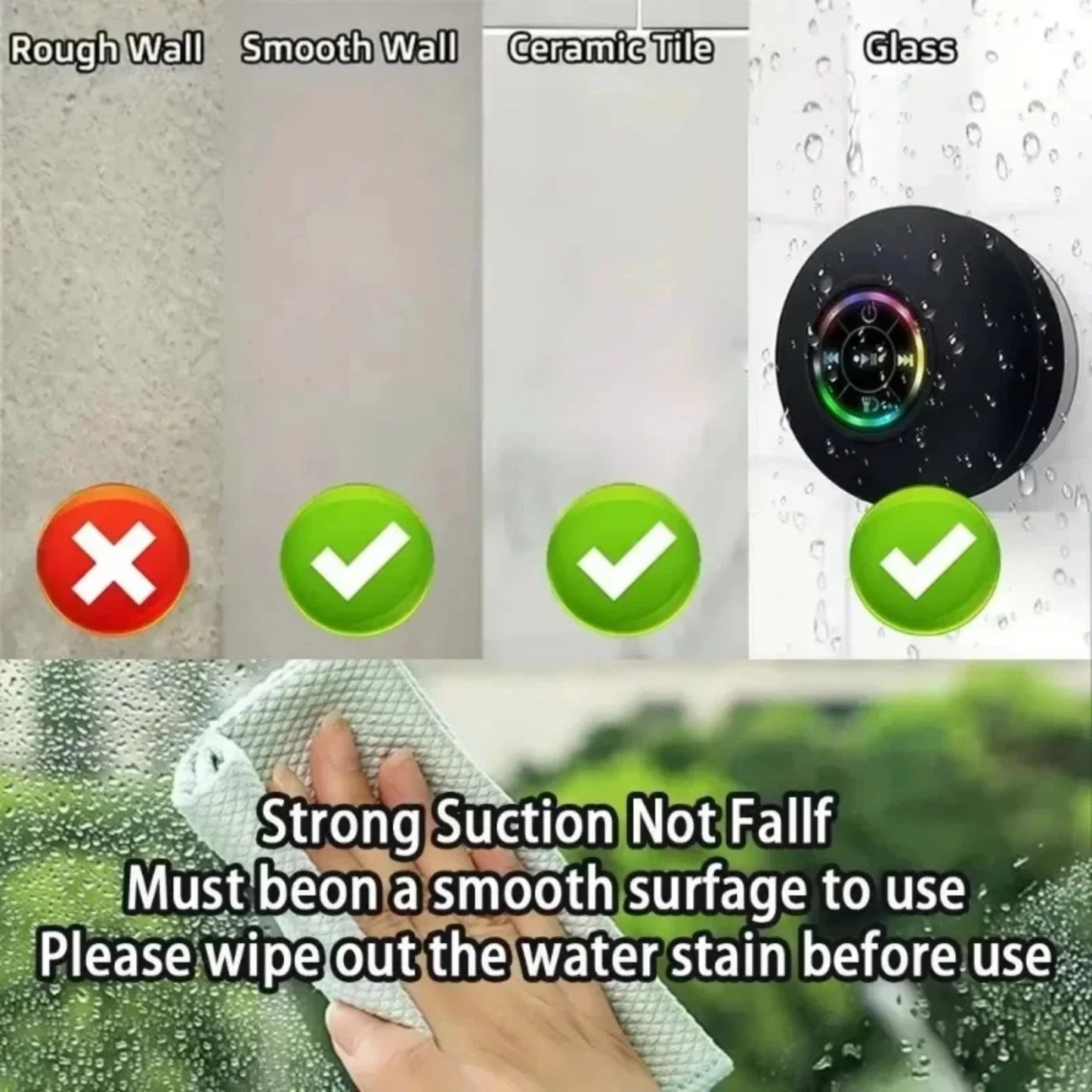 Waterproof Bluetooth Speaker Portable LED Bathroom Shower Wireless Mini Stereo