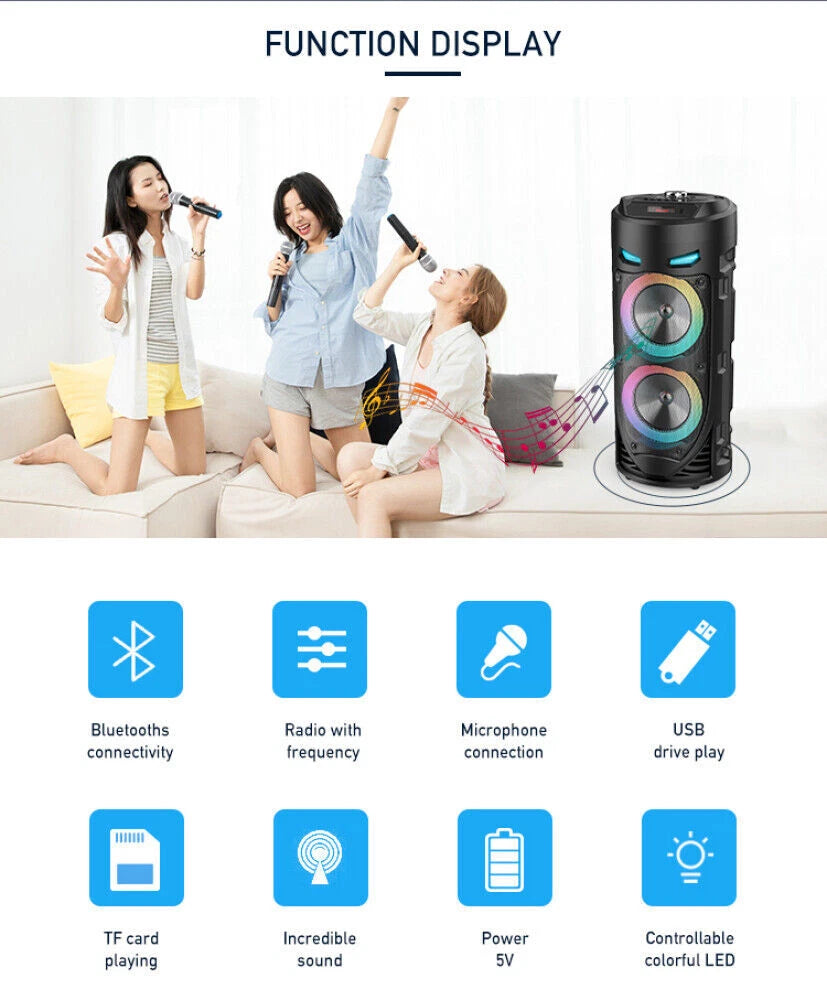 3000W Portable Bluetooth Party Speaker Sub Woofer Heavy Bass Sound System & MIC