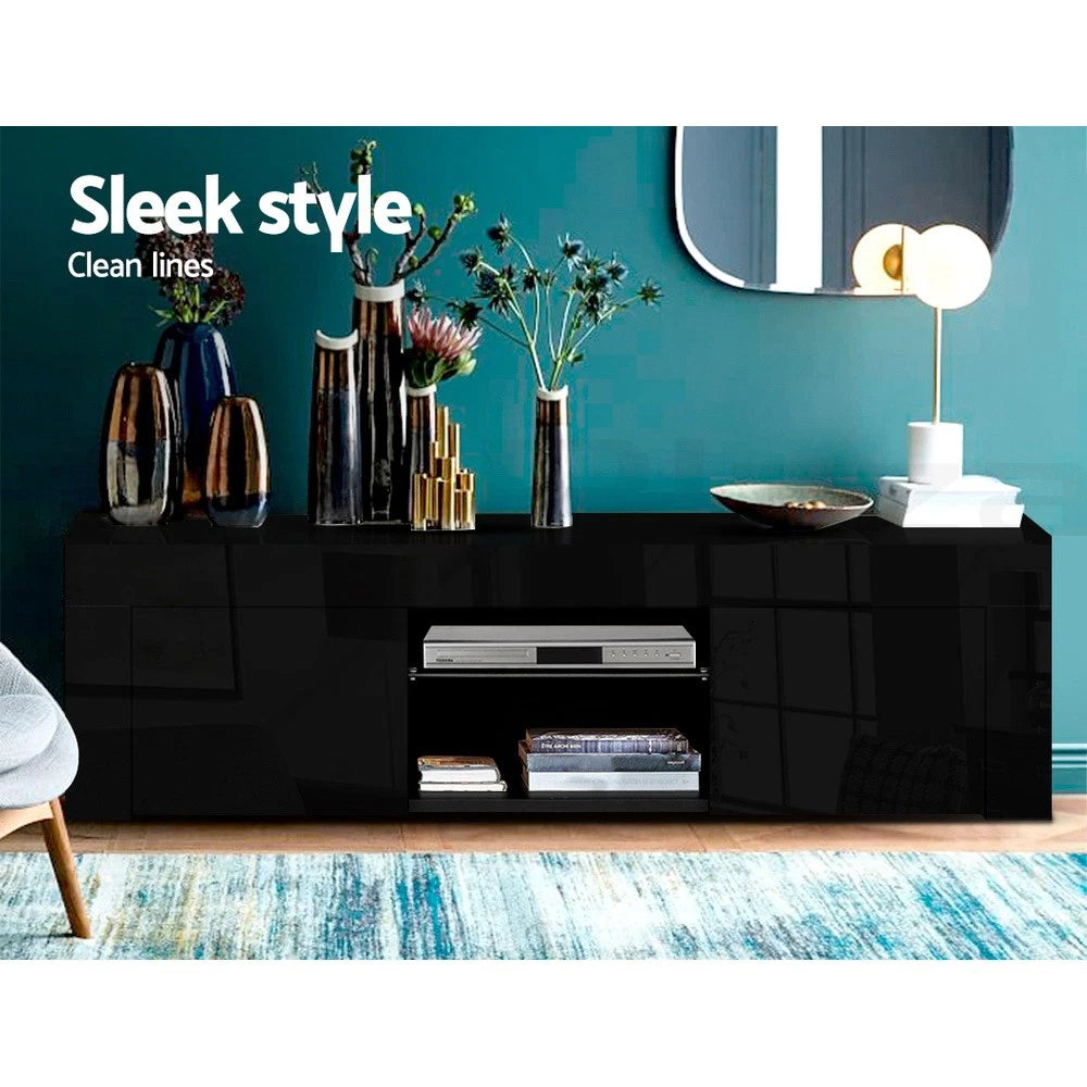 Artiss Entertainment Unit TV Cabinet LED RGB 130cm Storage Drawers Black Angus