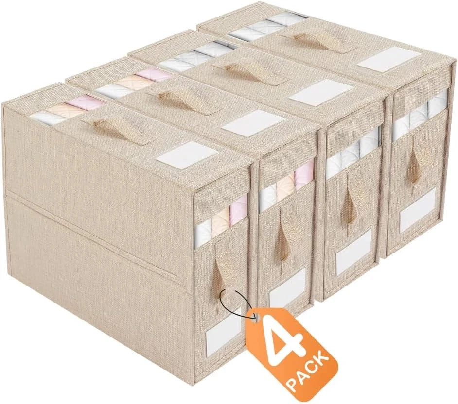 4 Pack Bed Sheets Organizers and Storage King Size Foldable Sheet Organizer Box