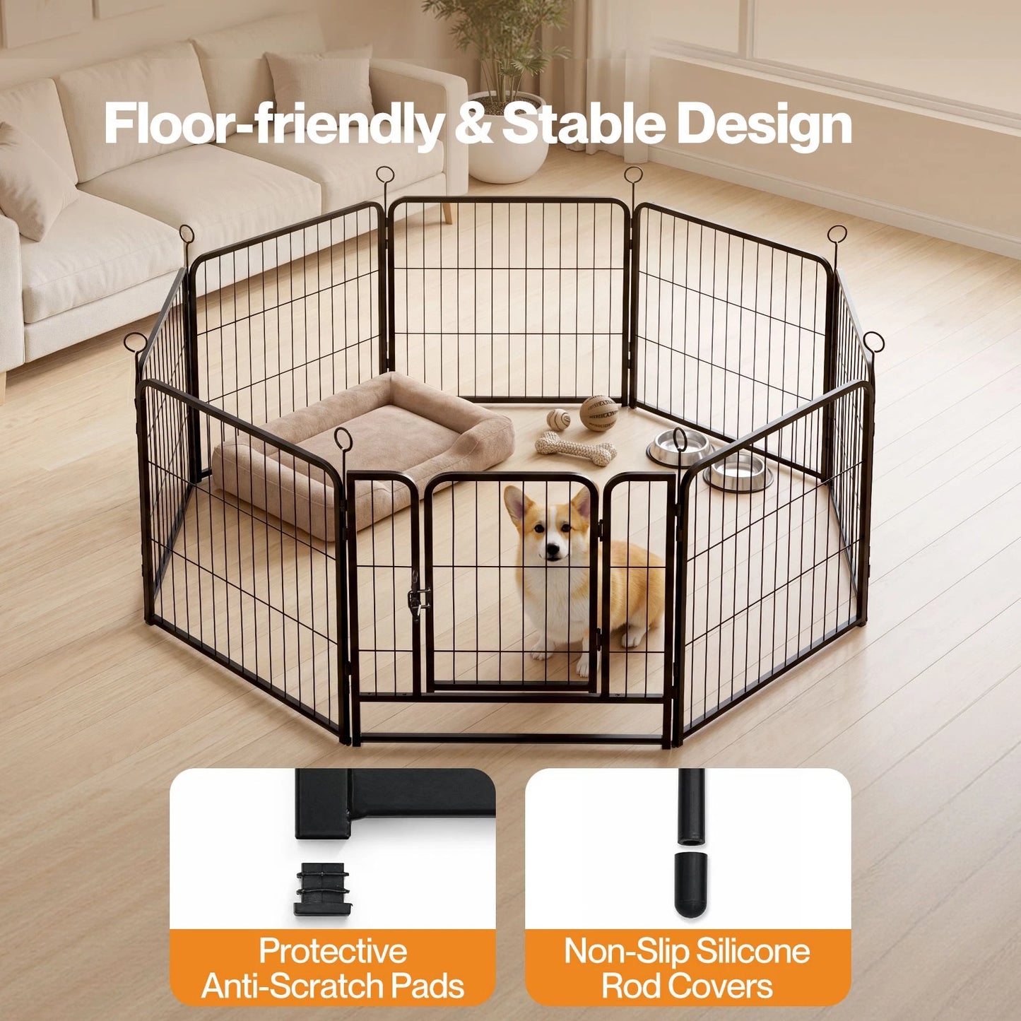 Pawz Dog Playpen 8-Panel Metal Dog Pen Tool-Free Foldable Puppy Crate Black