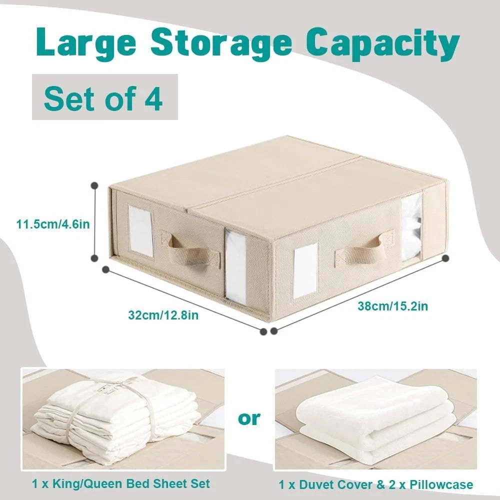 4 Pack Bed Sheets Organizers and Storage King Size Foldable Sheet Organizer Box