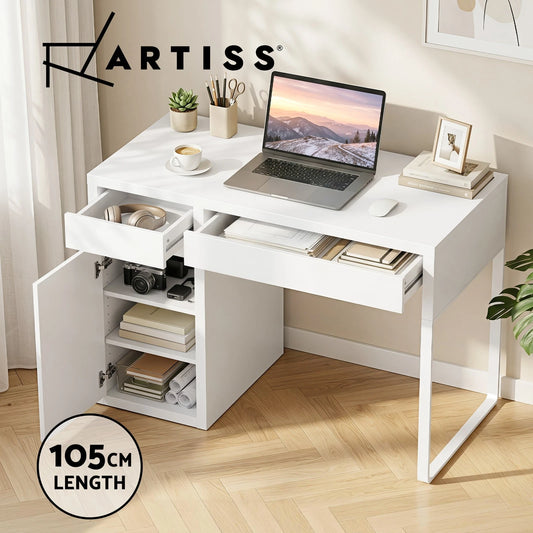 Artiss Computer Desk Drawer Cabinet Home Office Study Table White 105CM