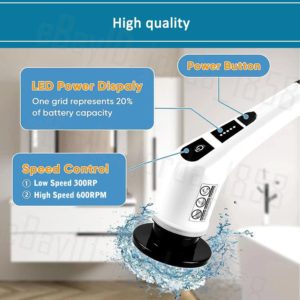 Rechargeable Cordless Spin Scrubber Electric Turbo Scrub Cleaning Brush 9 Heads