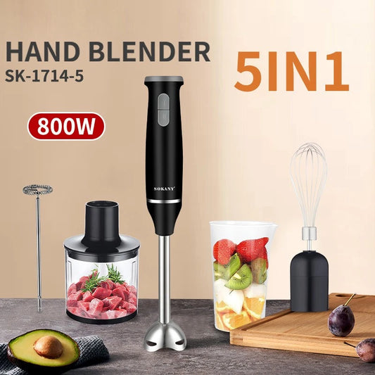 5 In 1 Electric Stick Blender 800W Handheld Mixer Chopper Stainless Steel Whisk