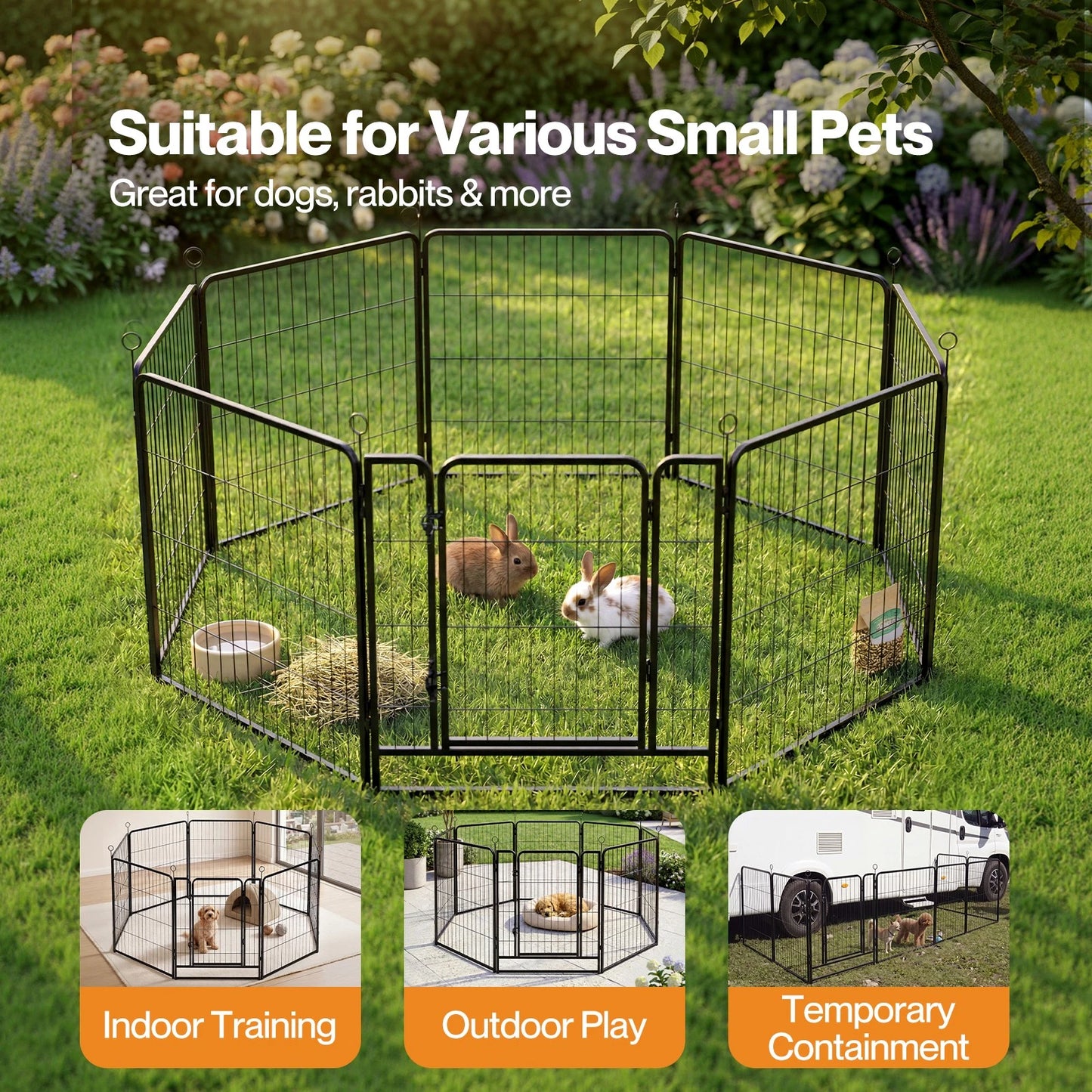 Pawz Dog Playpen 8-Panel Folding Dog Pen Steel Black