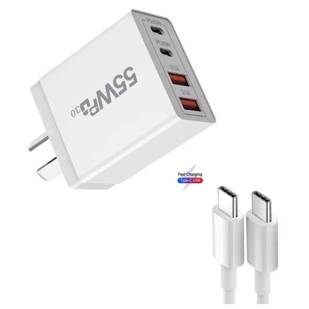 55W 4 Port USB-C PD Type-C Fast Charging Wall Plug USB C Charger Power Adapter