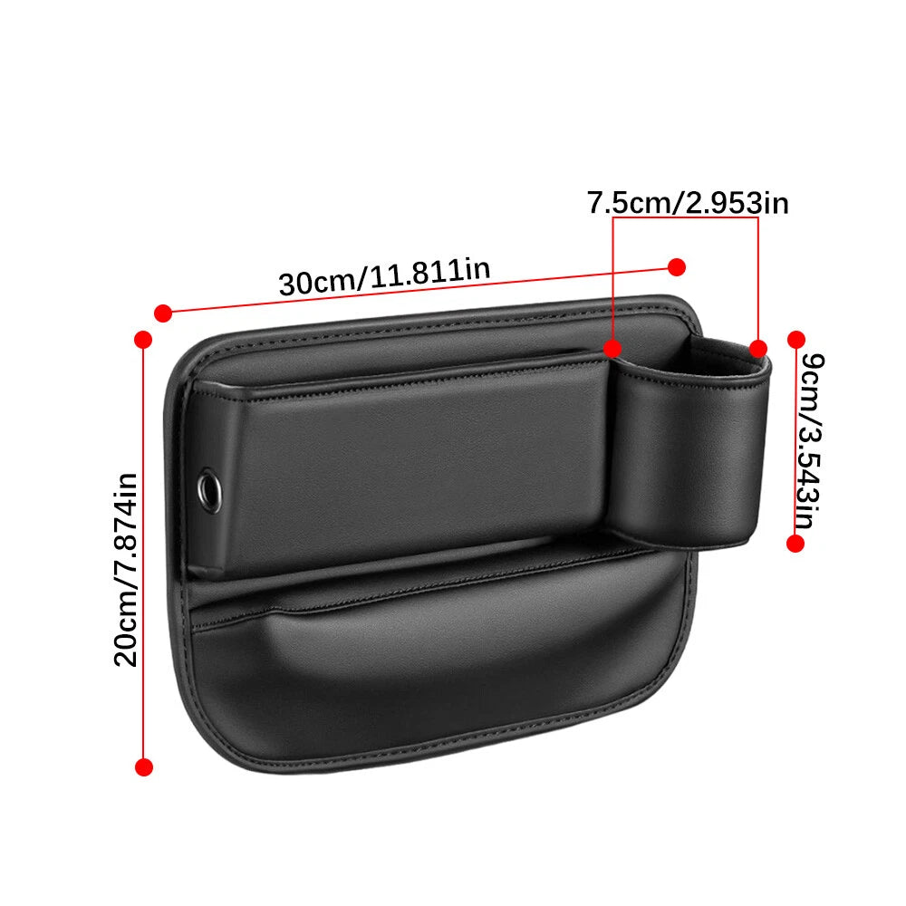 2 Pack Universal Car Seat Gap Filler Organizer Leather Storage Box w/ Cup Holder