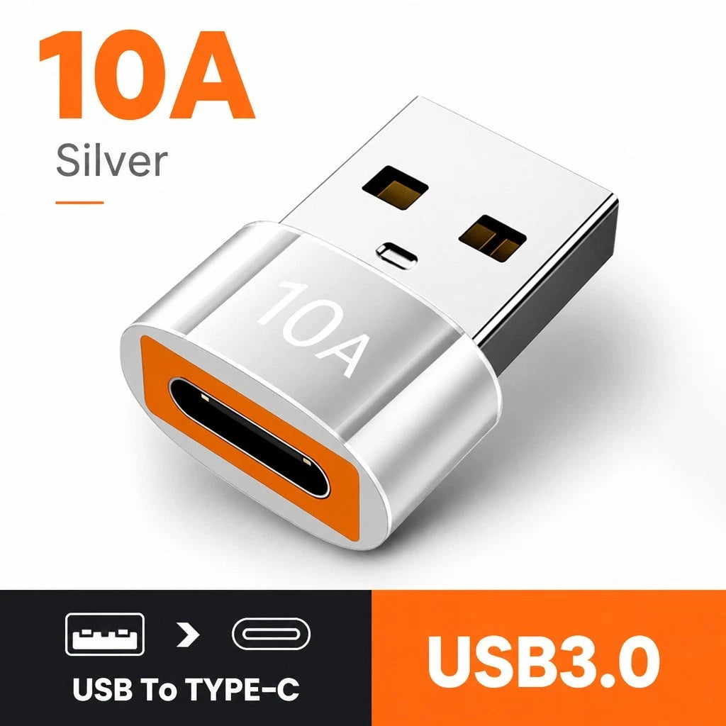 USB Type A Male to USB C Type C Female Charging Port Adapter Fast Converter 10A