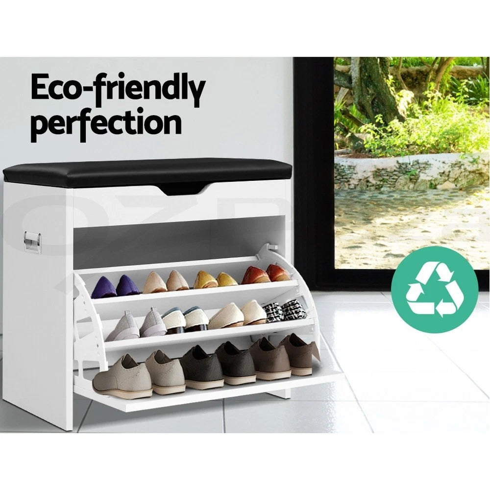 Artiss Shoe Rack Storage Cabinet Bench Organiser Storage Cupboard 3-tier White