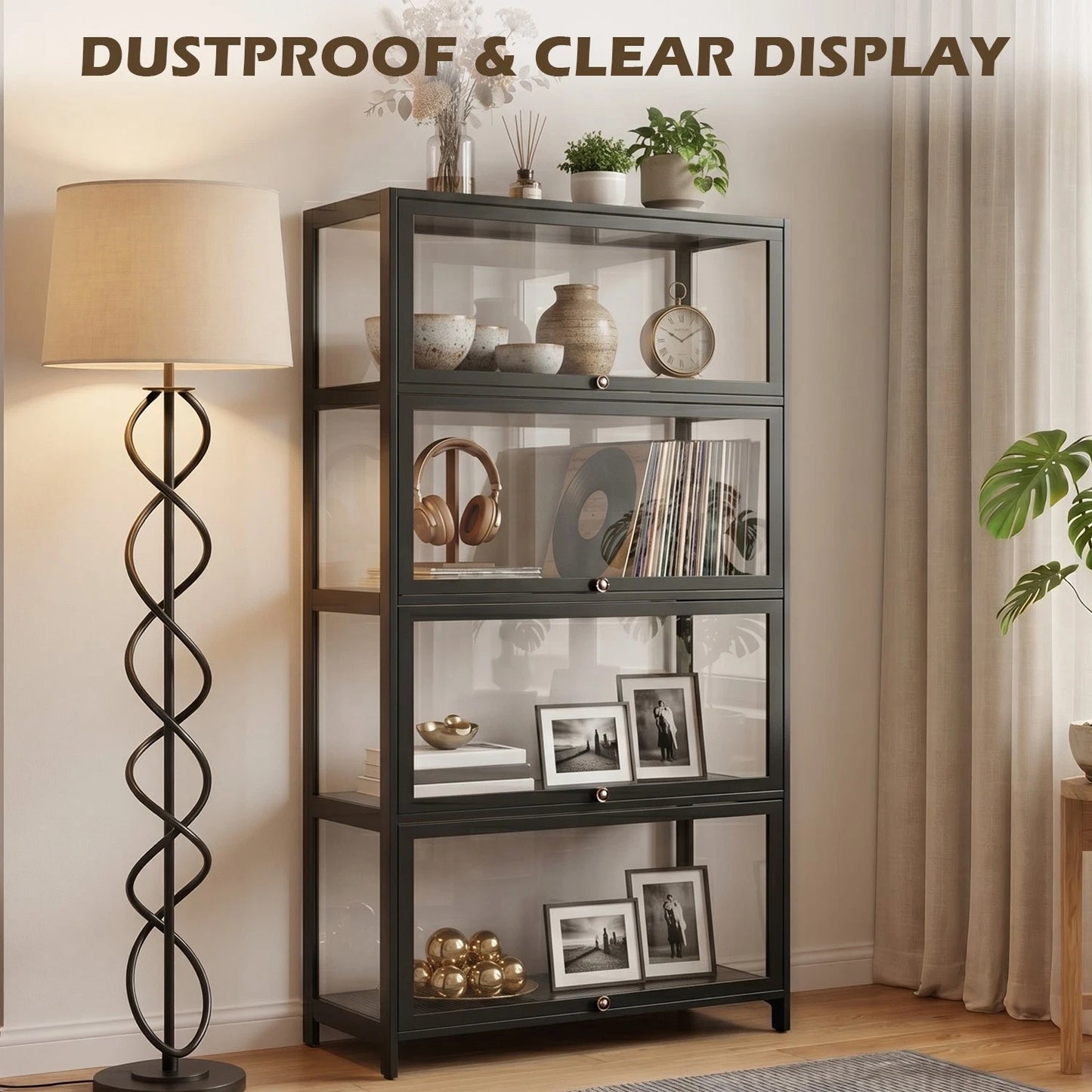 Display Cabinet Storage Shelves Clear Bookcase Wine Wood Rack Stand 3/4/5 Tier